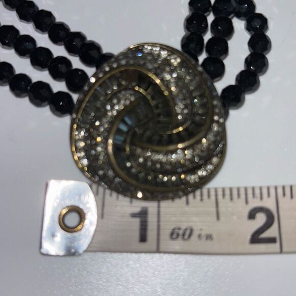 Heidi Daus Sultry Swirl Knot black beaded necklace Swarovski crystal 3 strand - Picture 10 of 10